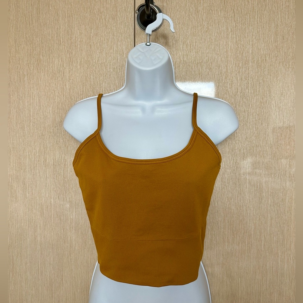 ATHLETA Ribbed Cropped Cami Tank Top Mustard Yellow Size M - Picture 3 of 6